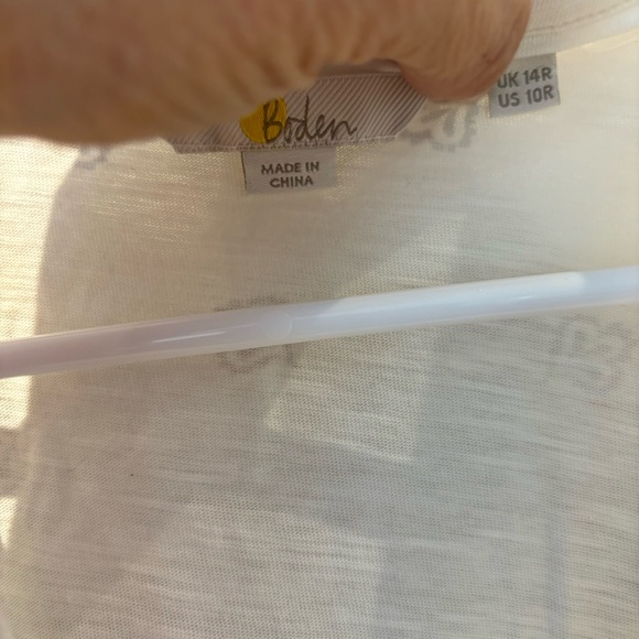 Boden Gemma top Ivory gold Petal foil tie neck slub tee Sz 10 R. NWOT - Picture 7 of 11